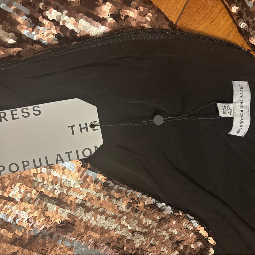 NWT Dress the Population Emery Sequin Midi Dress Matte Bronze Multi Medium - Picture 12 of 14